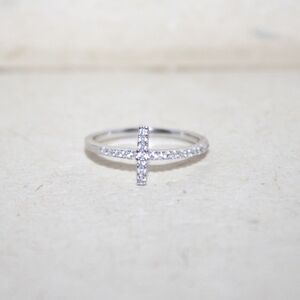CZ Cross sterling silver ring, midi ring